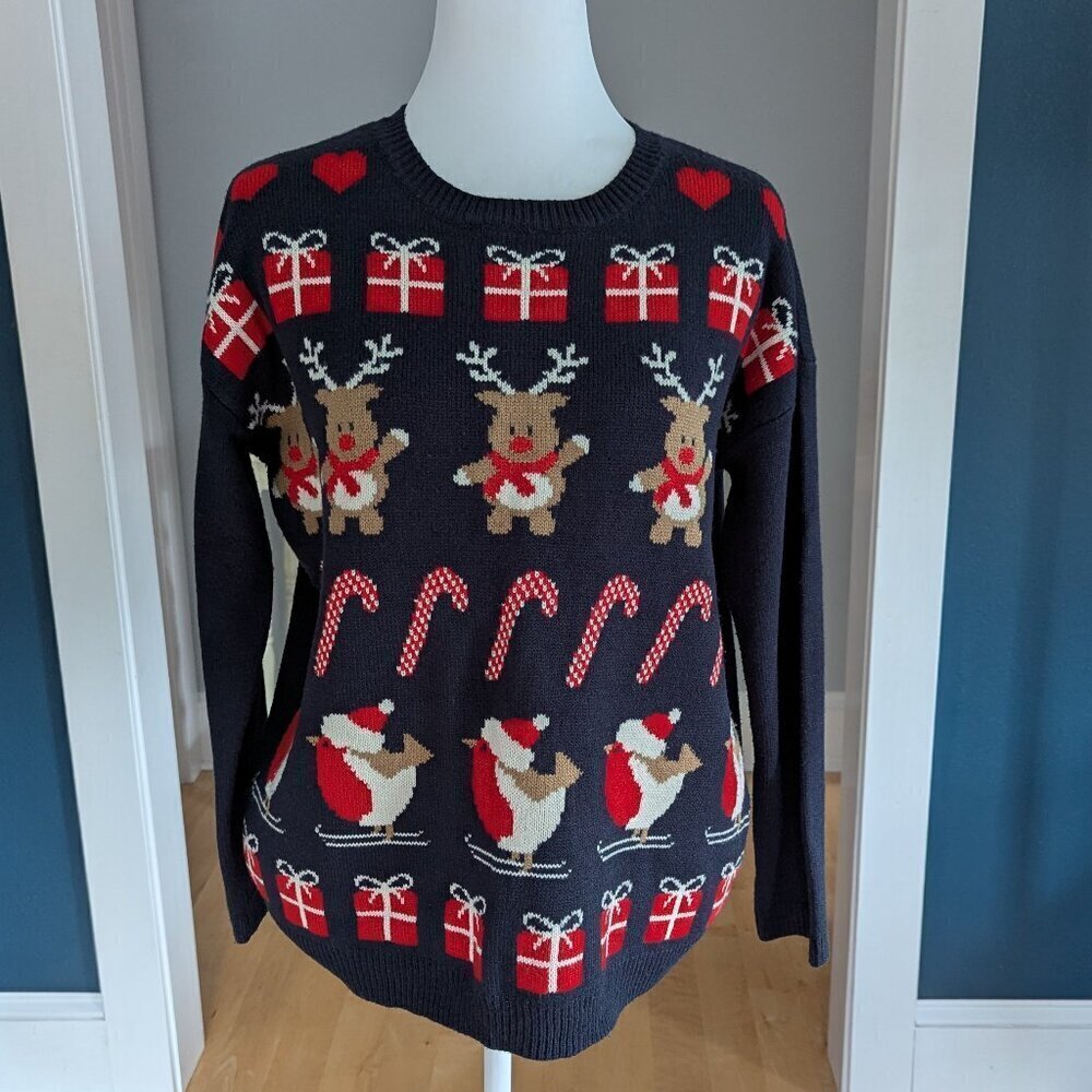 Novelty Women's Christmas Ugly Sweater Size US 8 Dark Navy